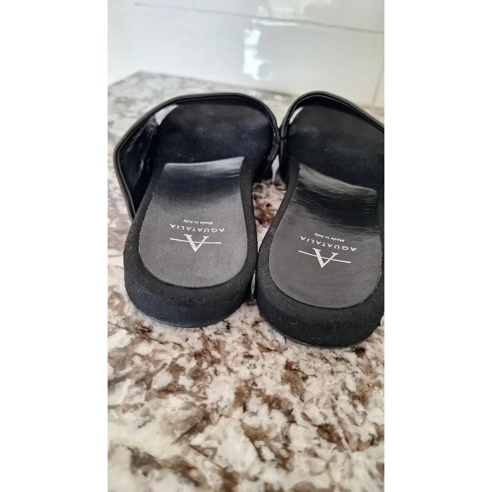 Aquatalia Black Leather Slide Sandals Made in Italy Womens Size 8 Flat Shoes